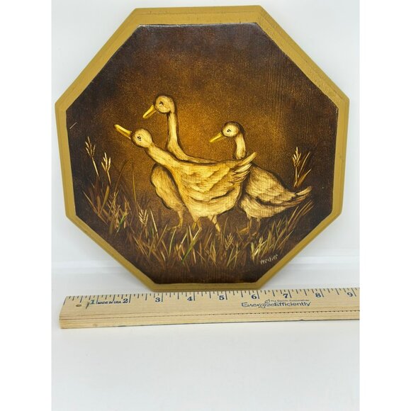 VTG Rustic Farmhouse Duck Wall Hanging Octagon Wooden Art Panel 8.75"x8.75" - Picture 8 of 8